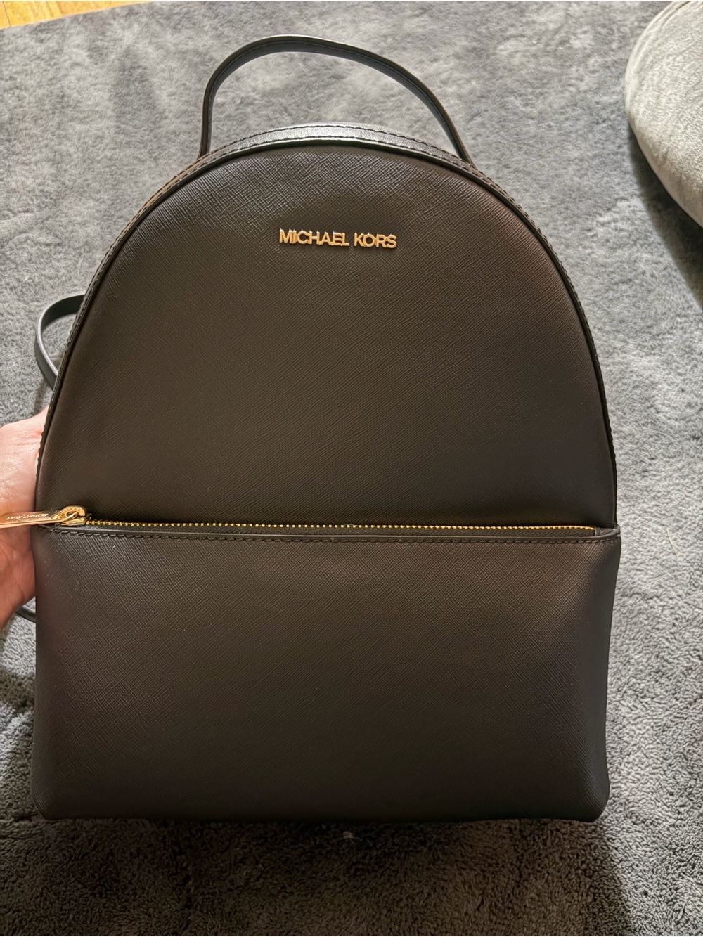 Michael Kors Black Leather Dome Backpack with Gold Hardware